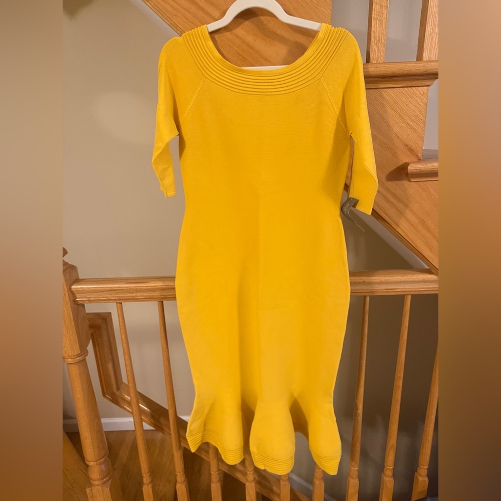 Eva Mendes for New York & Company Yellow Long Sleeve Dress